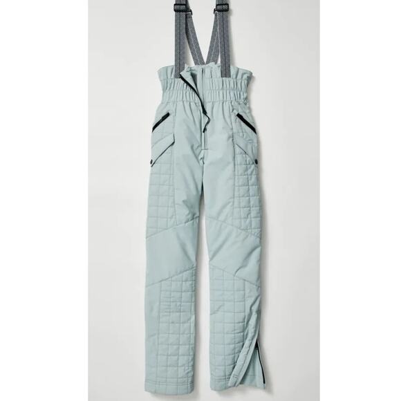 New Free People All Prepped Bibb Ski Overalls $428 LARGE Aqua Haze Snow Bib - Picture 6 of 10